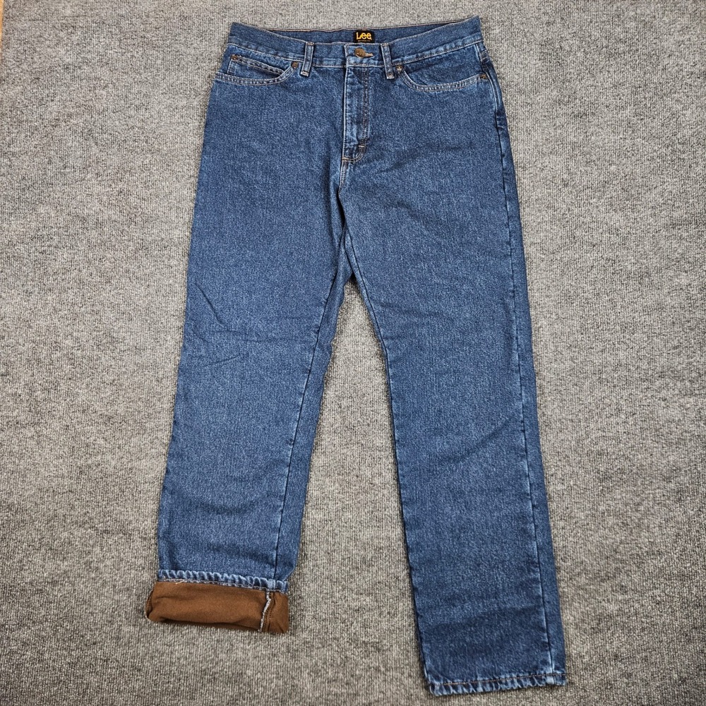 Lee Relaxed Fit Fleece Lined Jeans Men's 32x32 Dark Wash Denim Workwear Straight